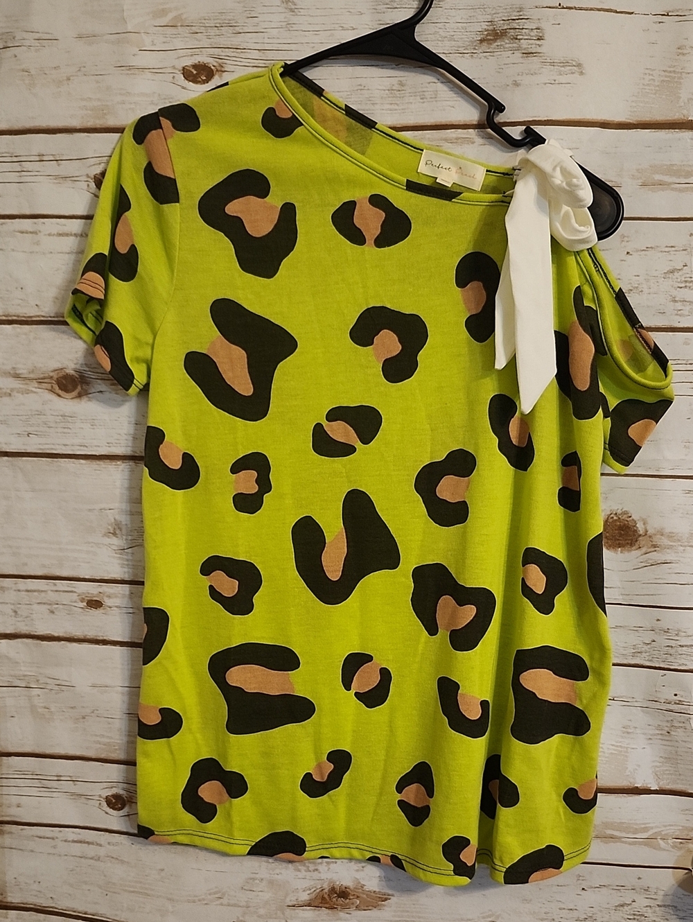 Lime Green Leopard Print Cold Shoulder Tie Top
